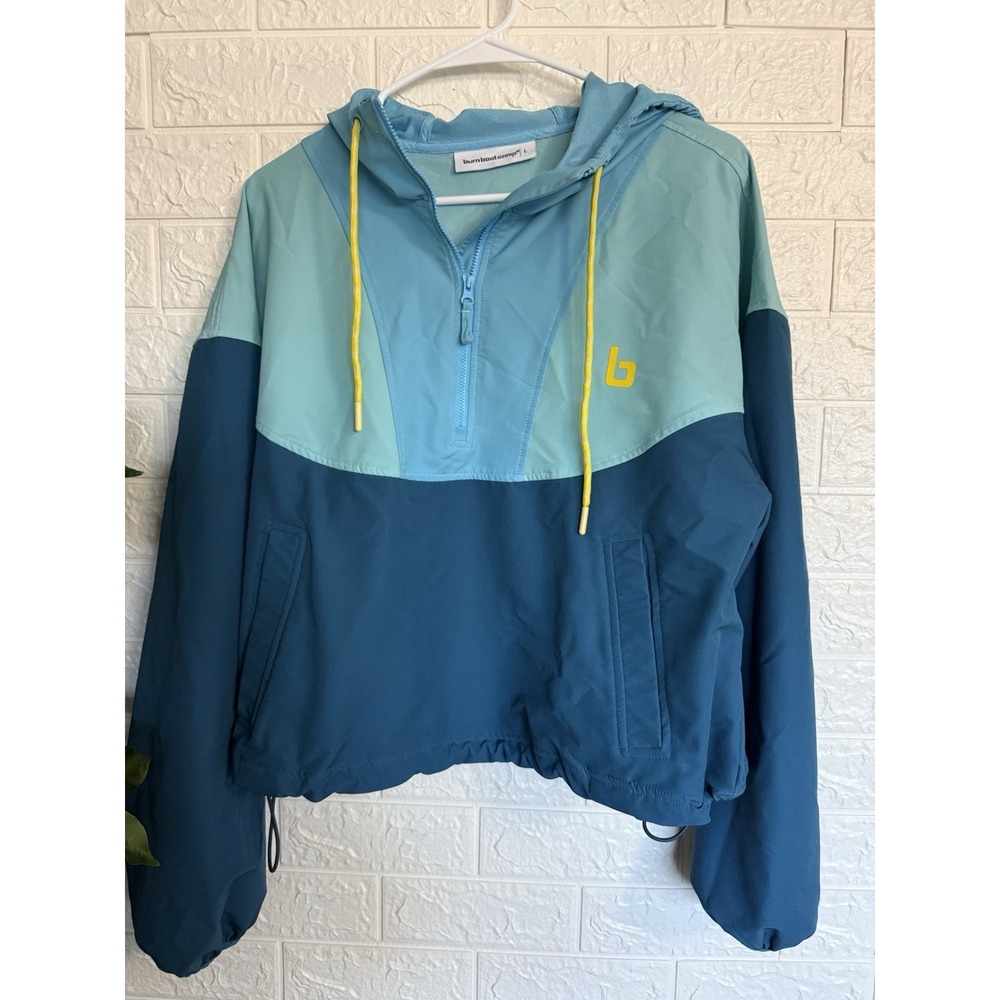 Burn Boot Camp Women Half Zip Hoodie Blue Multicolor Logo Pullover Size L